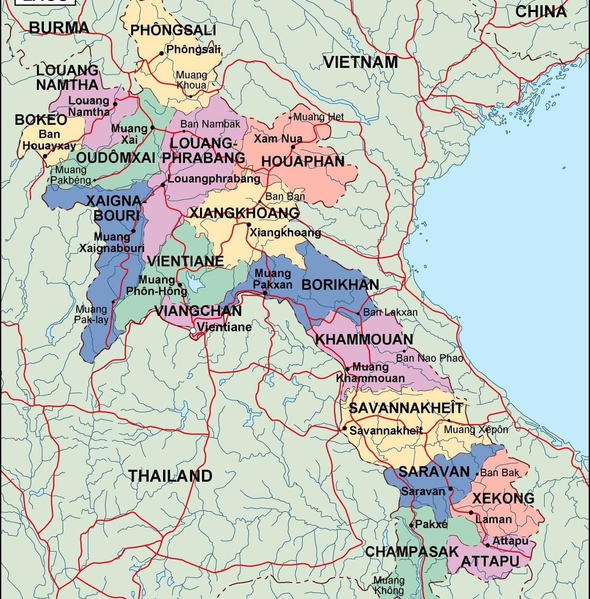политически Лаос картата